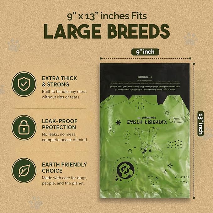 Earth Friendly Dog Poop Bags, 750 Count - Extra Thick, Leak-Proof, Lavender Scented Dog Poop Bags with Odor Blocker - Eco-Friendly, Tear-Resistant, 9x13 Inch Bags for Large & Small Dogs - 50 Rolls