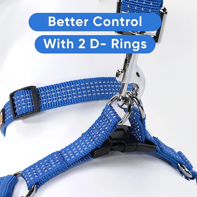 Pawtitas Reflective Step-in Dog Harness – Adjustable No-Pull Vest for Puppies to Seniors, Safe & Comfortable, L Blue