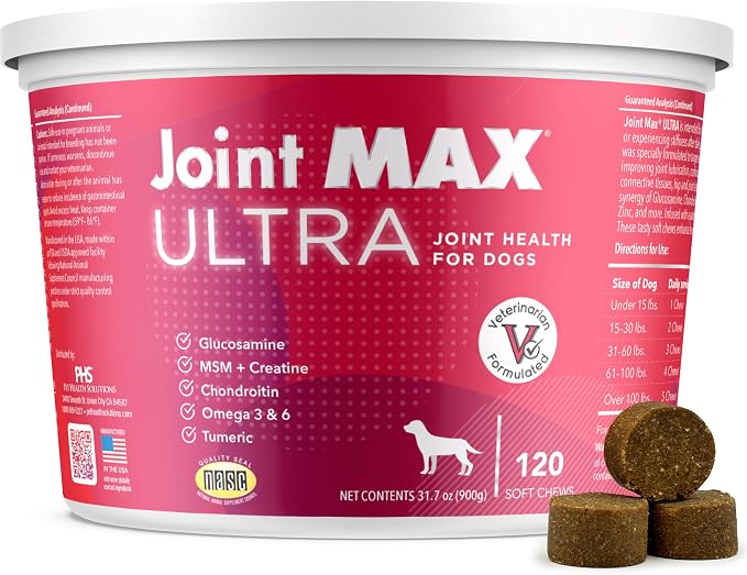 Ultra Advanced Hip & Joint Support for Dogs – All-in-One Soft Chews with Glucosamine, MSM, Omega-3s (EPA & DHA), Hyaluronic Acid & Boswellia – Maximum Strength Mobility & Comfort – 120 Chews