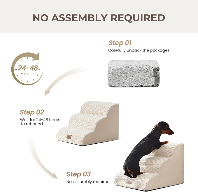 Dog Stairs for High Bed 13.5" H, 3-Step Dog Steps for Small Dogs and Cats, Pet Steps Ramp for Couch Sofa, Non-Slip Stable Indoor Pet Ladder with High Density Foam, Beige