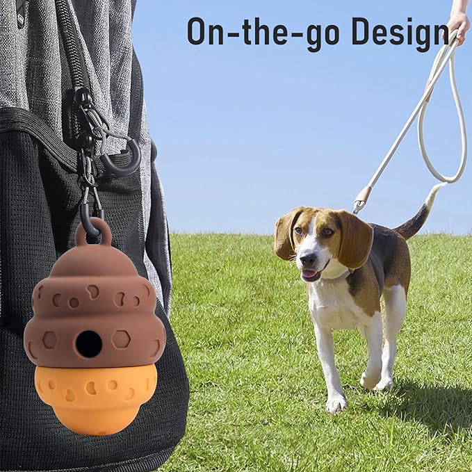 Dog Treat Dispensing Toy - Silicone Puppy Food Dispenser for Small Medium Dogs Puzzle Feeder Ball Interactive Toys & Enrichment Mental Stimulation Topple Outdoor Training Travel Honeycomb Brown