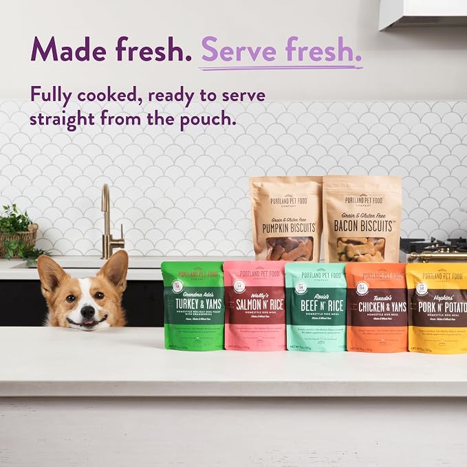 Portland Pet Food Company Fresh Dog Food Pouches - Human-Grade Toppers Wet Pet Meal & Mixers - Gluten-Free Limited Ingredient Winnie's Lamb N' Rice - Large & Small Breed Puppy & Senior Dogs - 5 Pack