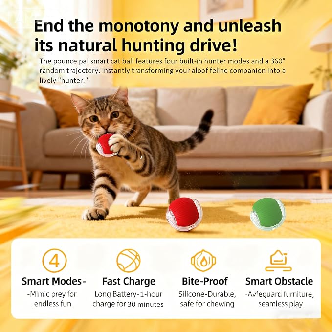 Cat Toy, 360° Automatic Rolling Smart Pet Ball Toys, Motion-Activated, Rechargeable, Four Modes, Three Speed Adjustment, Solve Your Cat's Boredom in Seconds (Pink)