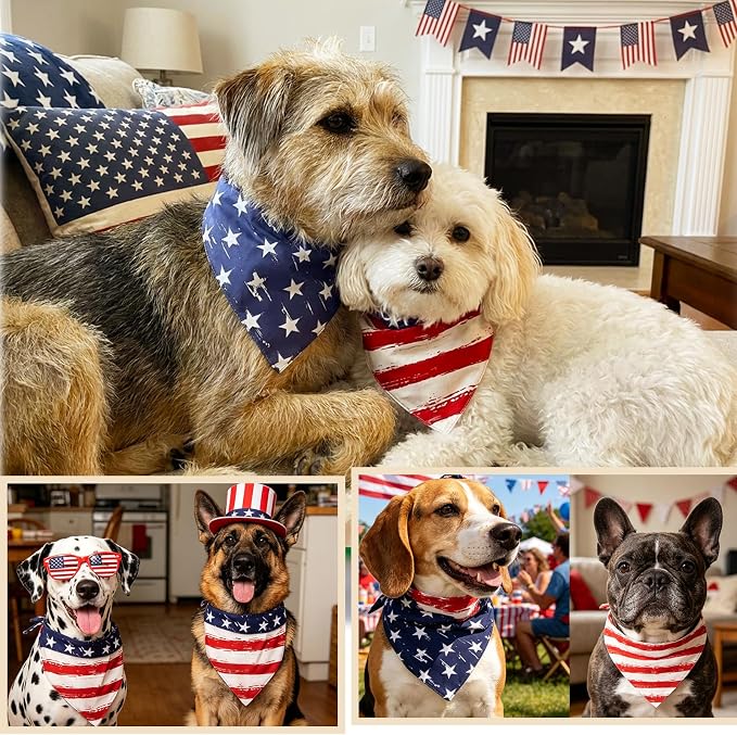 2-in-1 Vintage 4th of July Dog Bandana, Large, Large