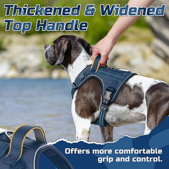 rabbitgoo Tactical Dog Harness for X-Large, No Pull Military Service Vest | Molle & Handle, Heavy Duty, Adjustable, Reflective Straps, Easy Control for Training Walking, Blue, X-Large