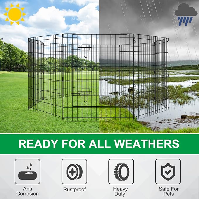 Artmalle Dog Playpen 30 Inch, Foldable Metal Puppy Exercise Pen with Door, 8 Panels Indoor Outdoor Pet Fence, Portable Dog Pen for Small Dogs, Cats, Rabbits, Ducks, Black