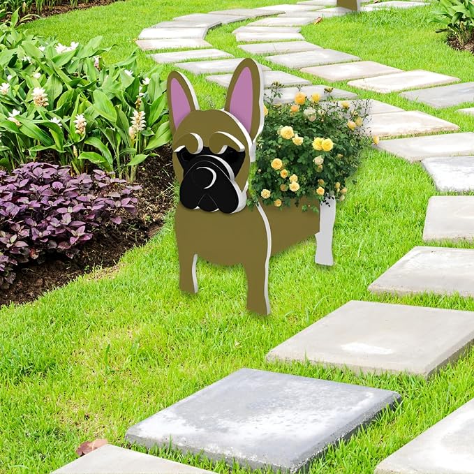Yellow French Bulldog Dog Planter Pots, Animal Shaped Flower Pot
