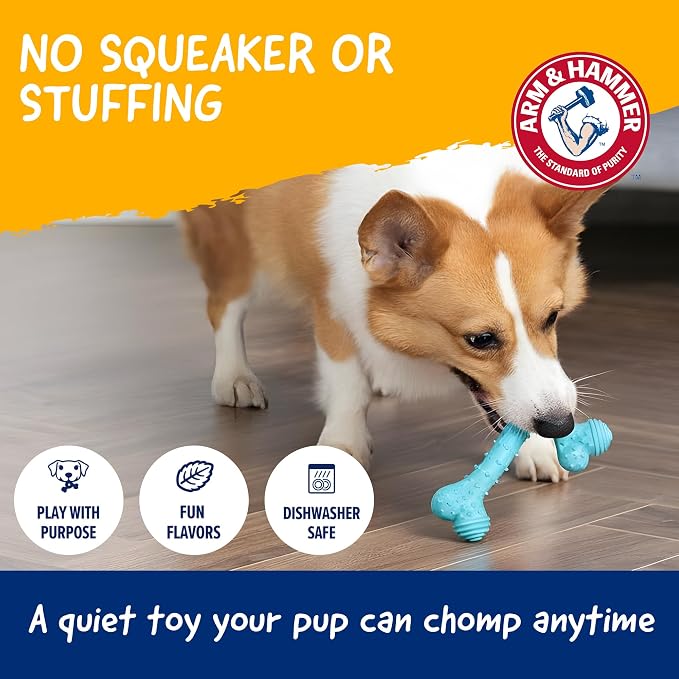 Arm & Hammer Nubbies T-Bone Dental Dog Chew Toy, Peanut Butter Flavor | Durable nylon and TPR nubs clean teeth and gums, built for aggressive chewers