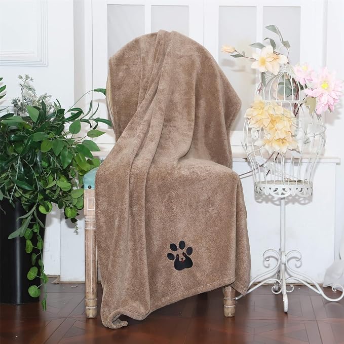 Dogvingpk Extra Large Dog Towel 2 Pack, Super Absorbent Soft Quick Drying Microfiber Pet Bath Towels for Large & Medium Dogs (XL-55" * 36", Black and Brown)