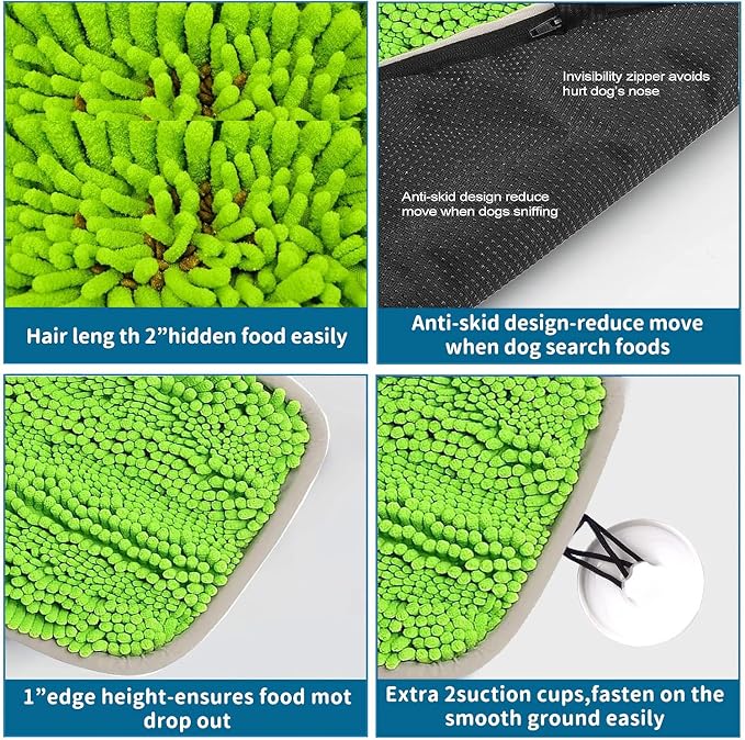 Snuffle Mat for Dogs, 17" x 21" Dog Snuffle Mat Interactive Feed Game for Boredom, Encourages Natural Foraging Skills and Stress Relief, Easy to Fill Machine Washable (NEW-Green)