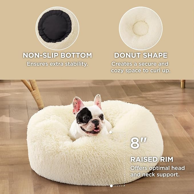 Bedsure Calming Small Dog Bed Donut Washable Cat&Puppy Bed,23 inches