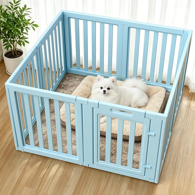 Dog Playpen, Clear Dog Pen, Dog Pen Indoor, Easy to Install and Remove Dog Play Pen, Puppy Playpen Suitable for Dogs, Cats,Dog Playpen Indoor (Blue, 30.3 inch Height, 8 Panels)
