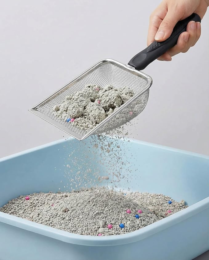 2 Packs Litter Scoop Stainless Steel Mesh Poop Scooper,Metal Litter Box Pooper Scoop Shovel with 2.0mm & 3.8mm Mesh for Dog,Cat,Rabbit,Hamster, Reptile, Sand and Litter Poop Sifter
