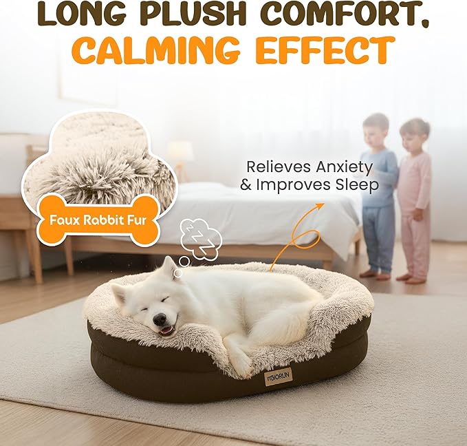 Fluffy Orthopedic Calming Plush Sofa Dog Bed - Medium &amp; Large, 43in, Coffee