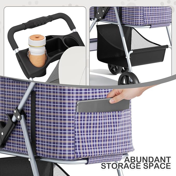 MoNiBloom 3-in-1 Foldable Pet Stroller - Plaid, up to 33lbs