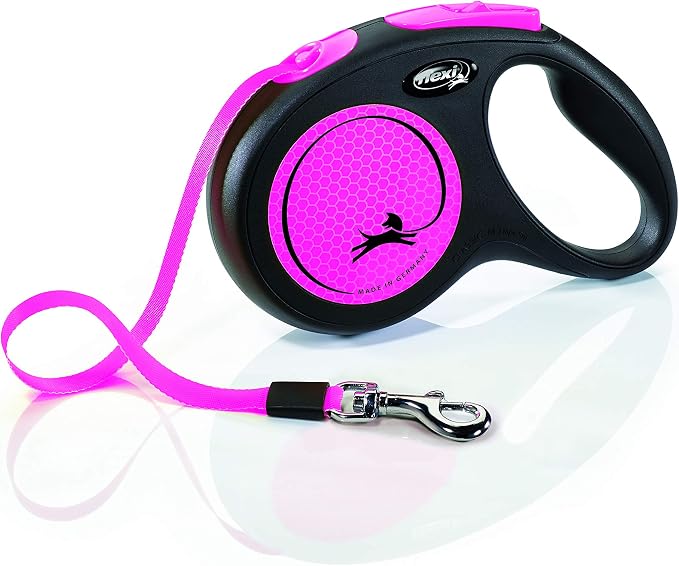 Flexi New Neon Tape Pink Medium 5m Retractable Dog Leash/Lead for Dogs up to 25kgs/55lbs