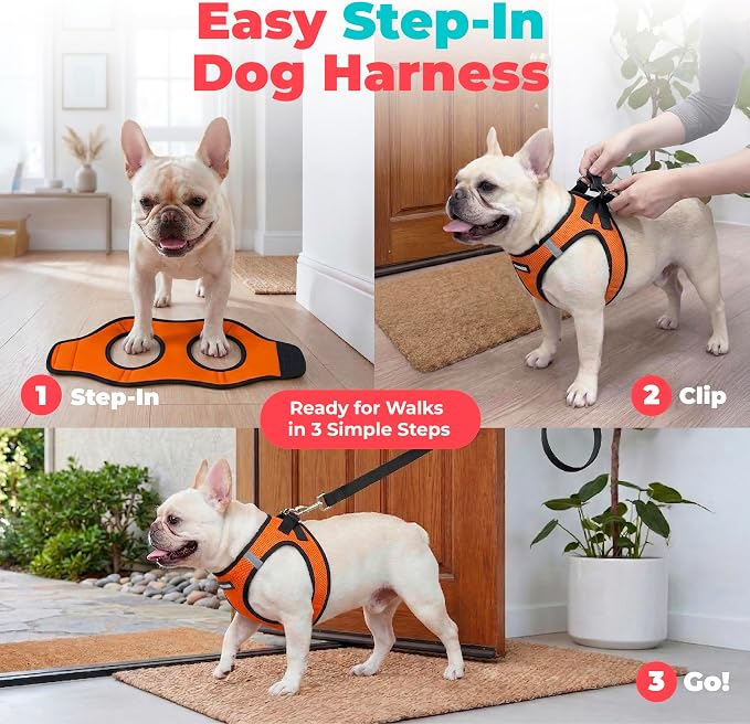 Voyager Step-in Air Dog Vest Harness - Orange/Black Trim, Medium | 16 - 18" in Chest, Reflective Bands, All Weather Breathable Air Mesh, Cats Compatible, Lightweight, Fast Drying