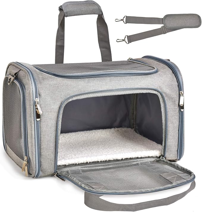 Henkelion Cat & Dog Carrier, Small/Medium Up to 15 lbs, TSA Airline Approved, Waterproof, Grey