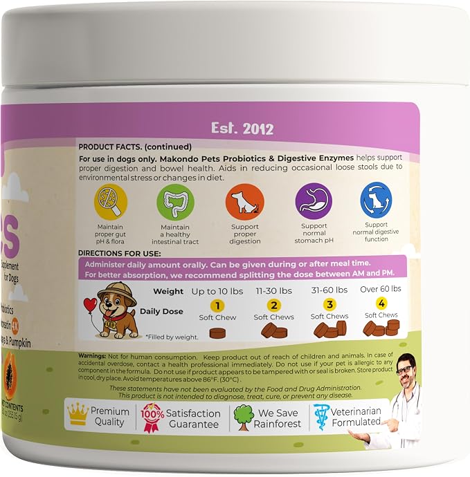Dog Probiotics with Digestive Enzymes, Allergy Relief. 120 Soft Chews