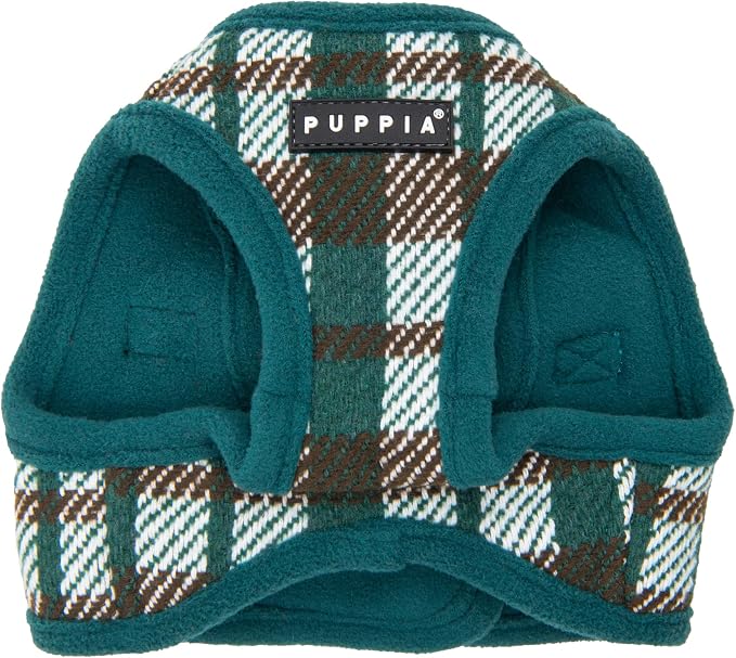 Puppia Festive Vest Dog Harness Step-in Warm Winter Checkered Pattern for Small and Medium Dog, Green, X-Large