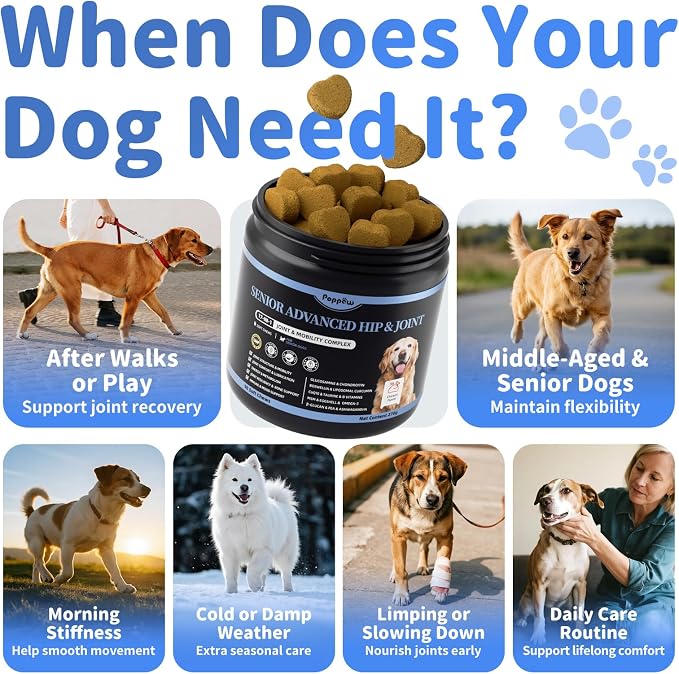 Senior Advanced Joint Supplement for Dogs – 17-in-1 Glucosamine for Dogs with Chondroitin – Hip & Joint Pain Relief Pills – Mobility Support Chews – Large & Small Breeds - Chicken Flavor – 90Ct