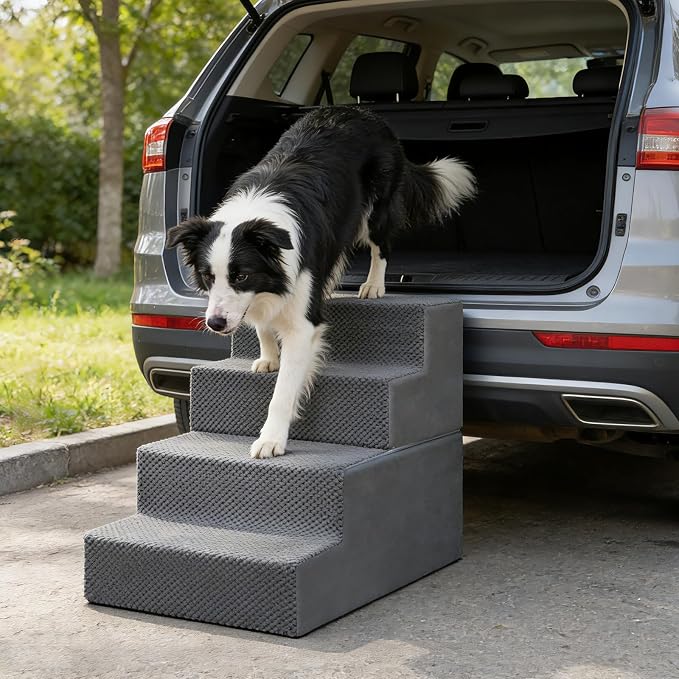 4-Step Dog Steps 18’’ for Bed cat & Dog ramp for Stairs & Step high Bed Non-Slip Out- & Indoor