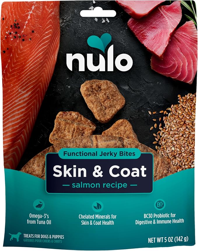 Nulo Functional Jerky Skin & Coat Salmon Dog Treats 5 OZ Bag