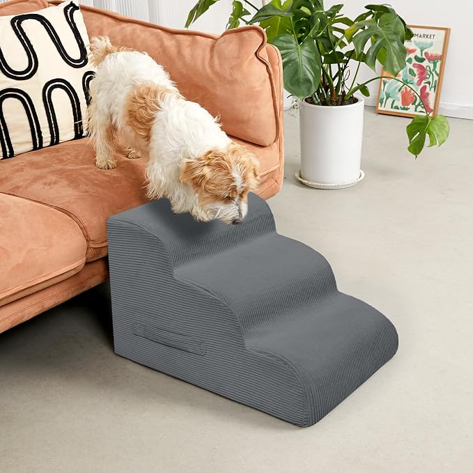 Mesa Lemon Dog Stairs & Steps for High Beds, 2 Steps High Density Foam Waterproof Dog Ramp for Small Dogs and Cats, Pet Stairs with Removable Washable Cover for Bed, Couch, Sofa and Car (H: 11.8")