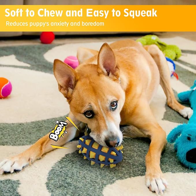 Dog Spiky Toy Ball with Squeaker, Floating, Yellow