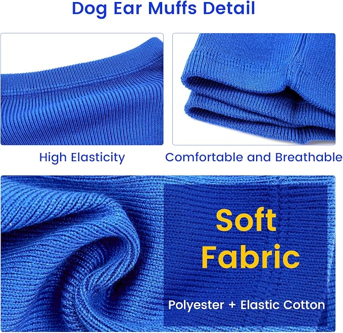 Quiet Dog Ear Muffs 1Pack, Anxiety Relief & Dog Ear Muffs Noise Protection for Grooming, Bathing, Fireworks, and Thunder – Soft Elastic Head and Ear (Medium, Blue)