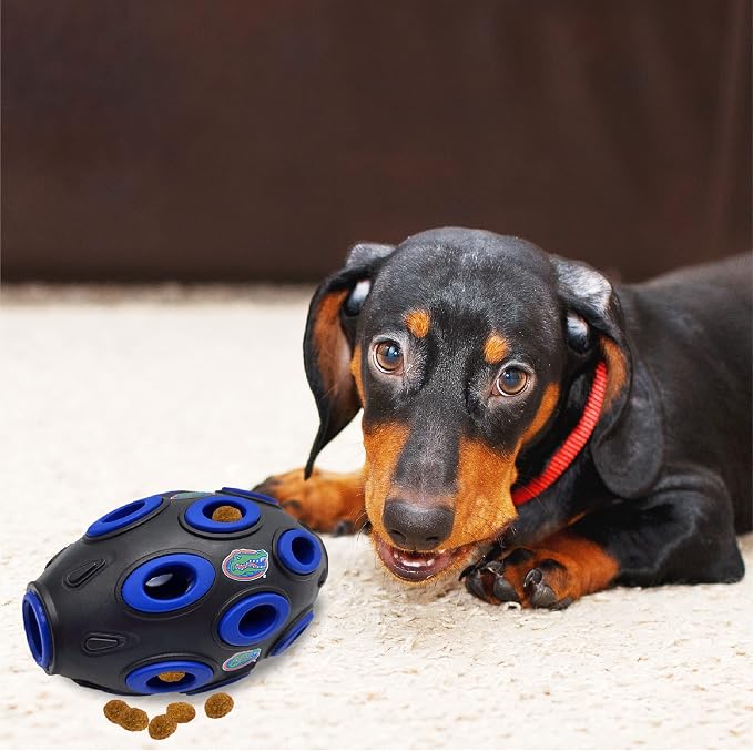 Pets First NCAA Florida Gators Football Treat Dispensing Toy for Dogs and Cats, Rubber Ball Dog Toy, Interactive Fun Dog Treat Toy, Natural Rubber Dog Feeding Toy