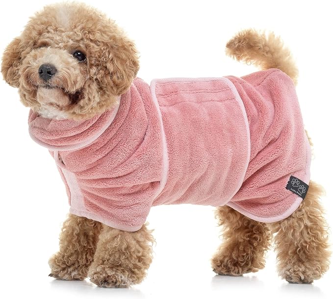 Lucky Pooch® Dog Robe - Luxurious Dog Bathrobe - Ultra Absorbent Dries Your Dogs in Minutes! Double-Layer, Super Soft Towel and Bath Robe All in One (L, Dusty Pink)