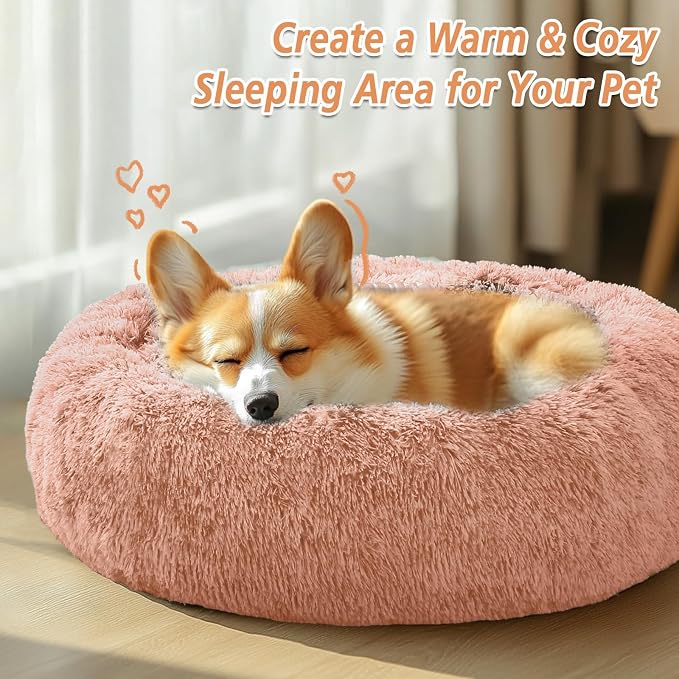 JOLLYVOGUE 27" Calming Donut Dog & Cat Bed, Peach Pink