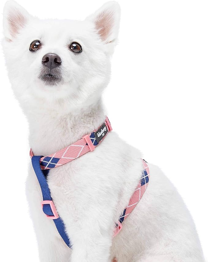 Blueberry Pet Scottish Argyle Dog Harness, Pink, Medium, Adjustable Harnesses for Dogs