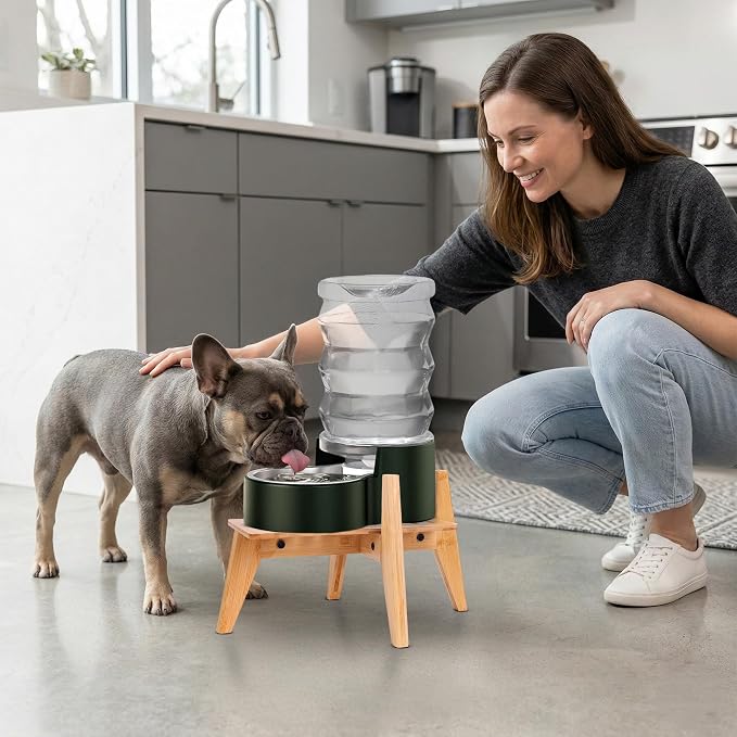 Stand for Dog Water Food Dispensers - Bamboo Holder for Elevated Raised Automatic Gravity Dog Feeders - Suitable for Medium to Large Breeds