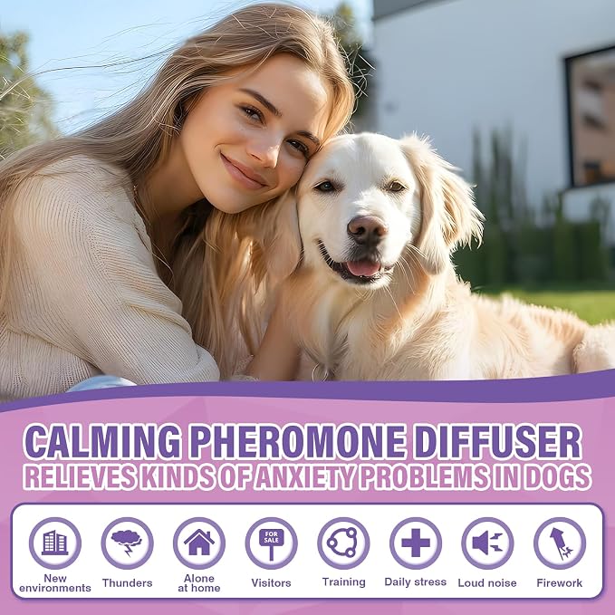 Dog Pheromones Calming Diffuser 3 in 1 Advanced Kit Appeasing Pheromone Diffuser to Calm, 1 Plug in+2x48ml Refill, Lavender