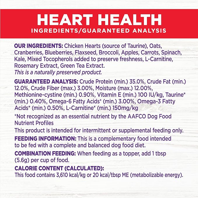 Wellness Bowl Boosters Heart Health Dog Food Topper with Freeze Dried Pieces for Small, Medium, and Large Breeds, Grain Free, Natural, Chicken Recipe, 4 oz Bag
