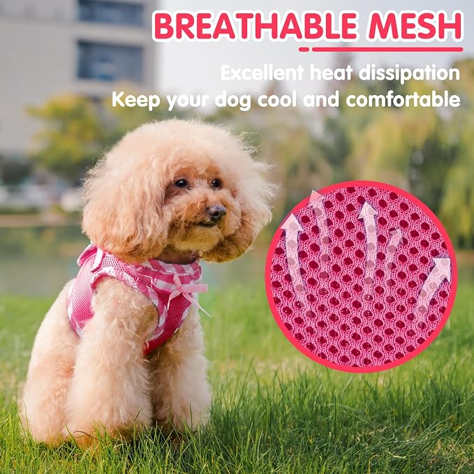 PUPTECK Dog Harness for Puppy and Small Sized Dogs, Step-in No Pull Soft Mesh Vest Harness for Cats Small Pets Walking, Fuschia, New XS