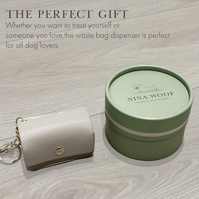NINA WOOF Leather Poop Bag Holder- Versatile Vegan Leather Waste Bag Holder for Dog Poop, Accessories, & Leash, Reusable Pet Waste, Trash, Pet Diaper & Poop Bags Small Pouch Holder (Grey)