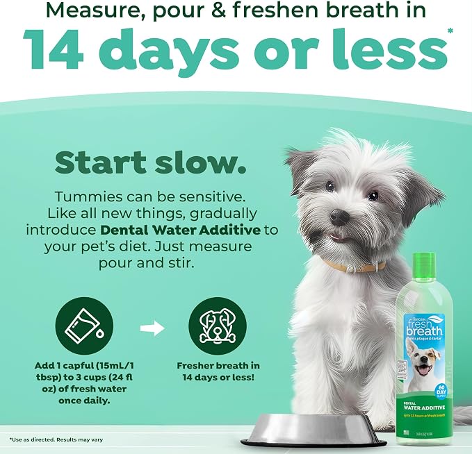 TropiClean Fresh Breath Dental Water Additive for Dogs, 33.8oz, 2 Pack