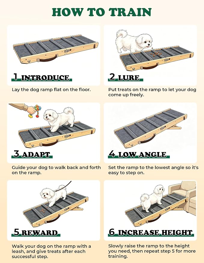 Dog Ramp Dog Stairs for Small Dogs Foldable Dog Ramp with 4 Adjustable Heights from 7.48'' to 15.35" Wood Stairs with Non Slip Carpet Portable Pet Ramp for Couch, Sofa, Low Bed (Natural Wood)