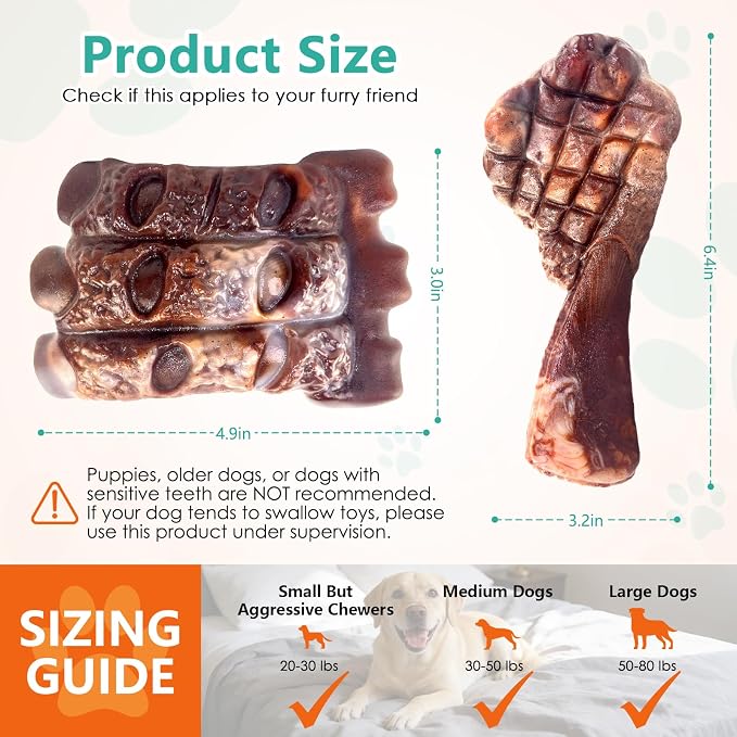 Fuufome Tough Dog Chew Toys for Medium & Large Aggressive Chewers, 2 Pack | Indestructible, Hard Nylon Bone, Long Lasting Chewing, Teeth Cleaning, to Keep Them Busy, for 20-100 Lb Dogs, Milk Flavor