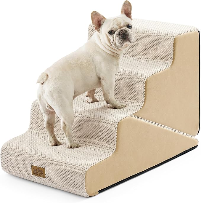 COZY KISS Dog Stairs for Small Dogs, 4-Step 2-in-1 Dog Steps,19.7" H | 4-step dog stairs and ramps for Old Cats, Puppy, Small Dogs,Non-Slip Base,for Couch & Bed, Beige