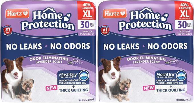 Hartz Home Protection Super Absorbent Odor Eliminating Lavender Scented No Leak Dog Pads,XL 30 Count (Pack of 2)