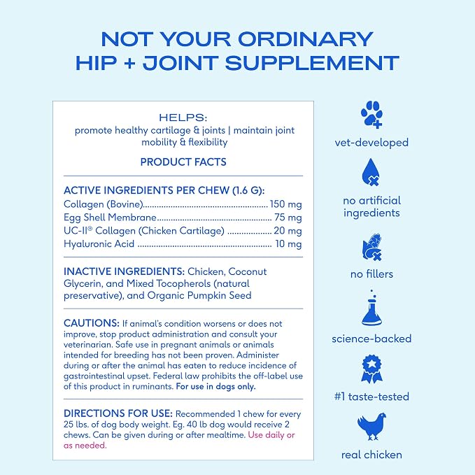 Native Pet Mobility Care - Hip & Joint Supplement for Dogs - UC-II Collagen, Egg Shell Membrane & Hyaluronic Acid - Dog Joint Supplement Chews Supports Cartilage, Mobility & Flexibility - 120 Chews
