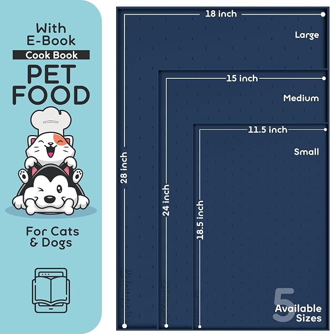 Dog Food Mat - Raised Edges Dogs Mat for Food and Water Prevent Spill, Waterproof Cat Food Mats Protect Floors, Easy Clean Dog Bowl Mats for Food and Water, Silicone Pet Food Tray