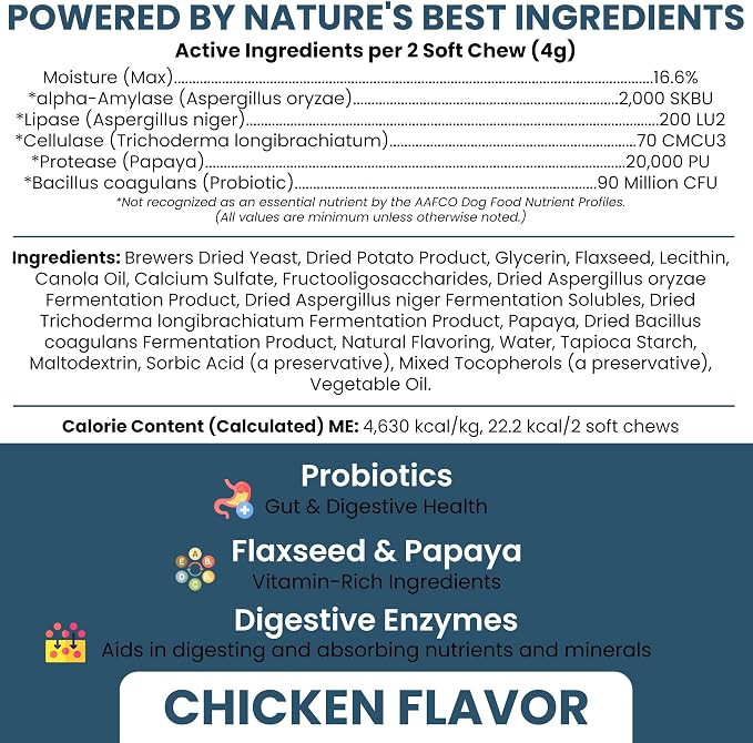 Probiotics for Dogs with Digestive Enzymes - 120 Soft Chews - Supports Healthy Digestive Tract, Helps Nutrient Absorption and Food Digestion - Probiotic & Prebiotic Dog Fiber and Gut Health Supplement