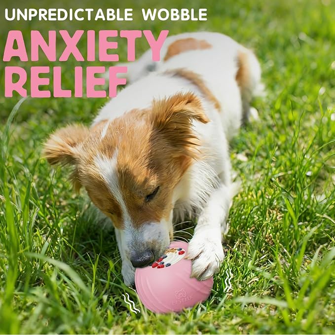 Long-Lasting Dog Lick Toy, Wobbly Dog Enrichment Lick Bowl to Keep Dogs Busy, Interactive Stuffable Dog Treat Feeder for Boredom, Silicone Treat Dispensing Chew Toy(Pink,L)