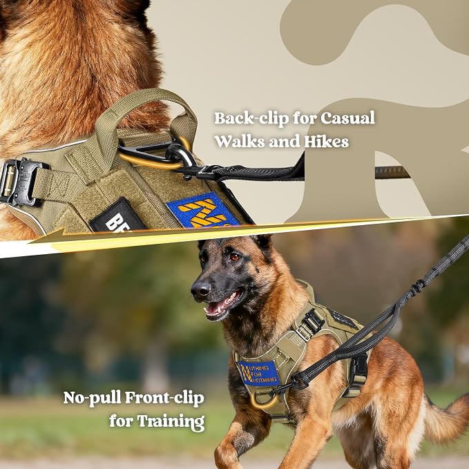 rabbitgoo Tactical Dog Harness for Medium, Heavy Duty Military No Pull Vest | Sturdy Metal Buckles, 5 Adjustments, Molle System, Powerful Pullers for Training, Hunting, Outdoor, Brown Reflex, Medium