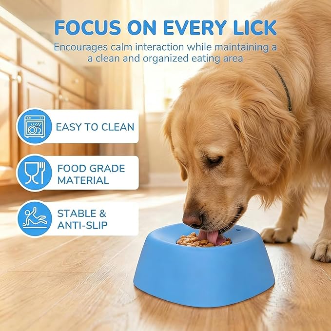 Slow Feeder Dog Bowl, Rolling Lick Ball & Lick Mat for Dogs Cats, Spill-Resistant Puzzle Feeder for Liquid Treats, Food-Grade Rubber, Non-Slip Interactive Toy for Anxiety Relief & Boredom (Blue-1PCS)
